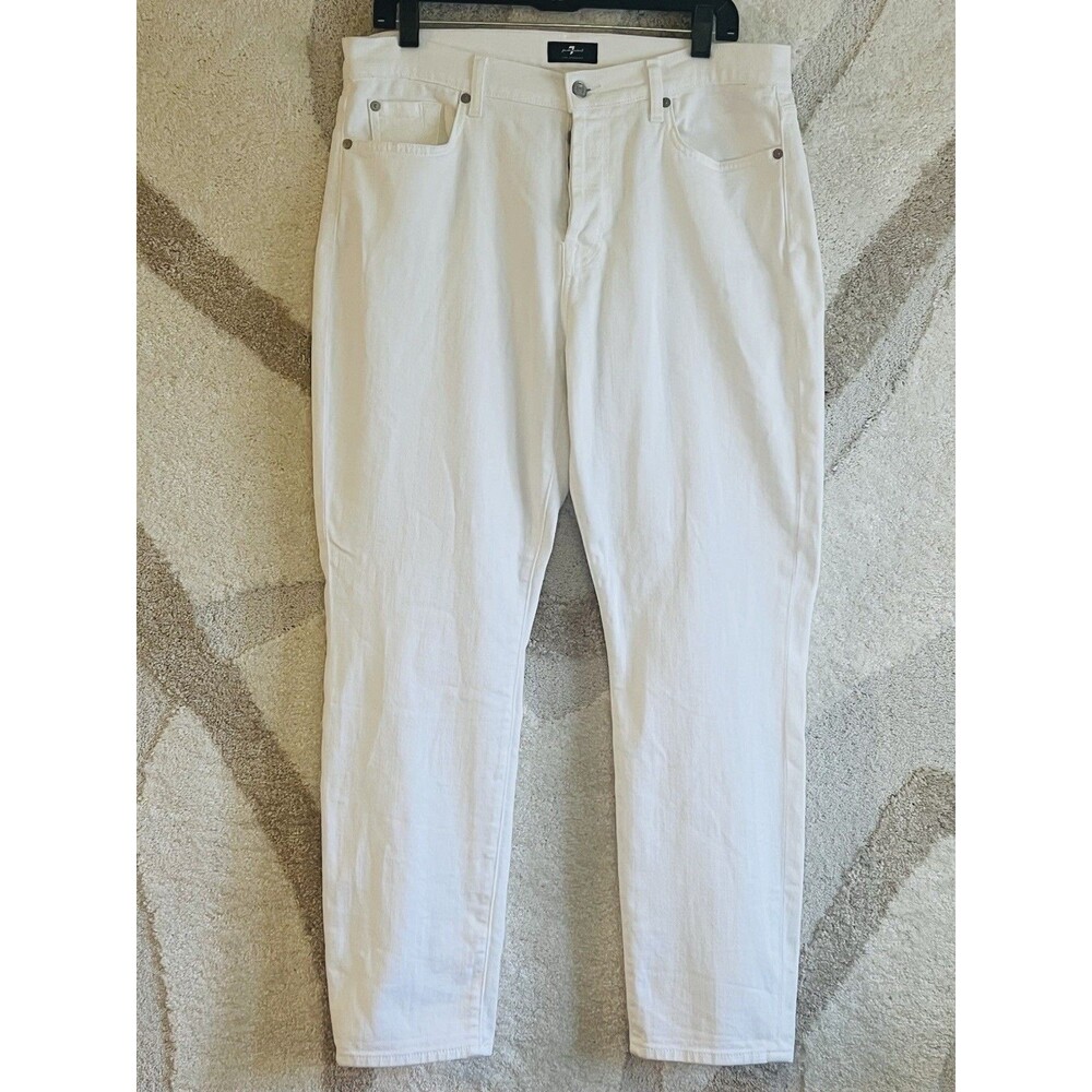7 For All Mankind Josefina White Boyfriend Jeans Button Fly Crop 31 EUC Capsule - Picture 1 of 7
